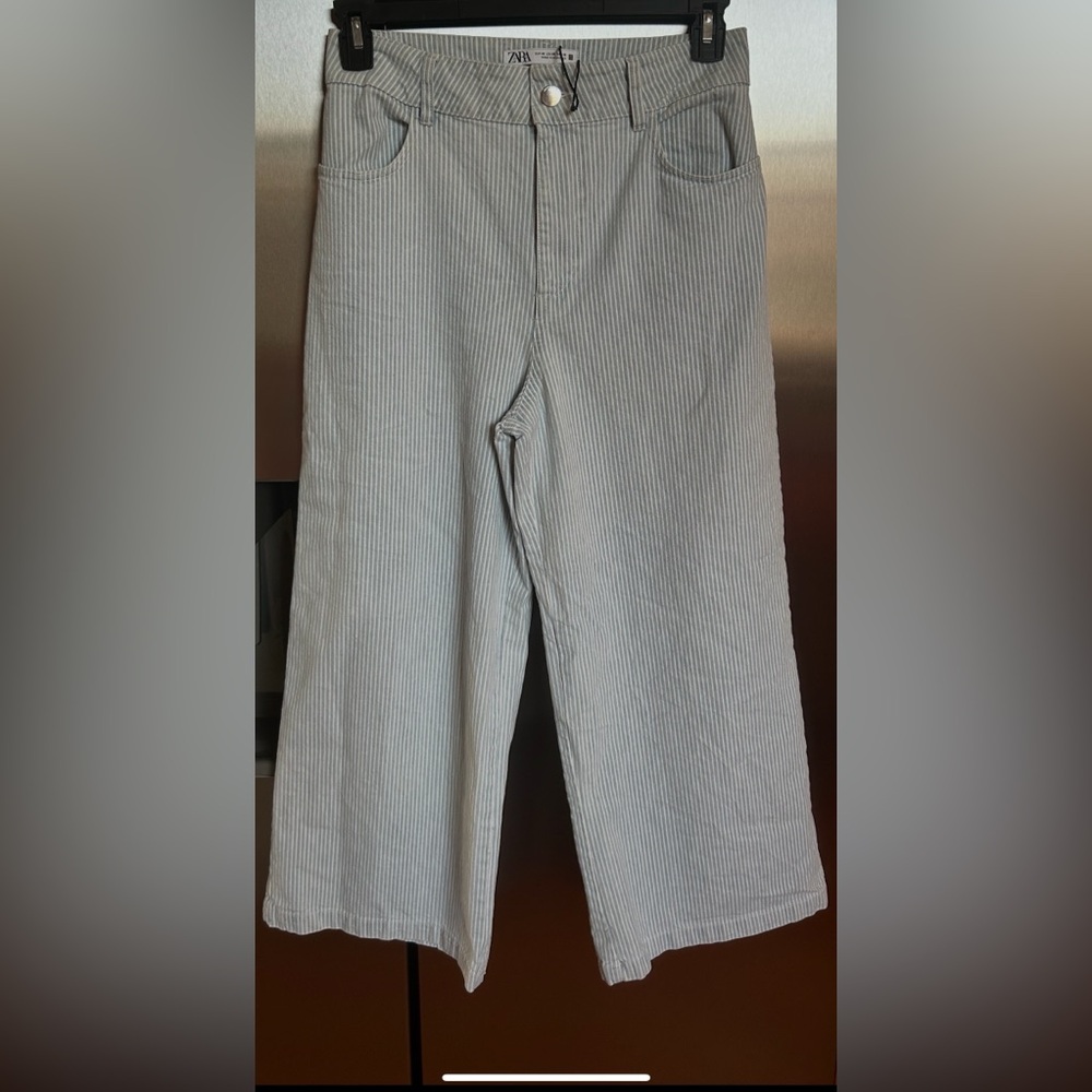 New Zara Jeans blue and white pinstriped wide-leg